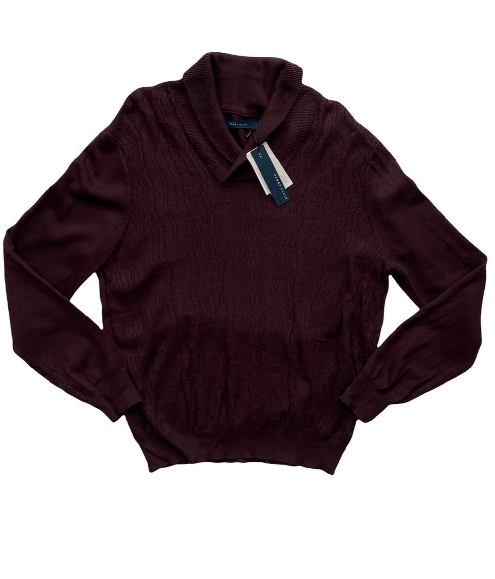 Perry Ellis Nwt Port Cotton Blend Cable Shawl Collar Textured Sweater Large L